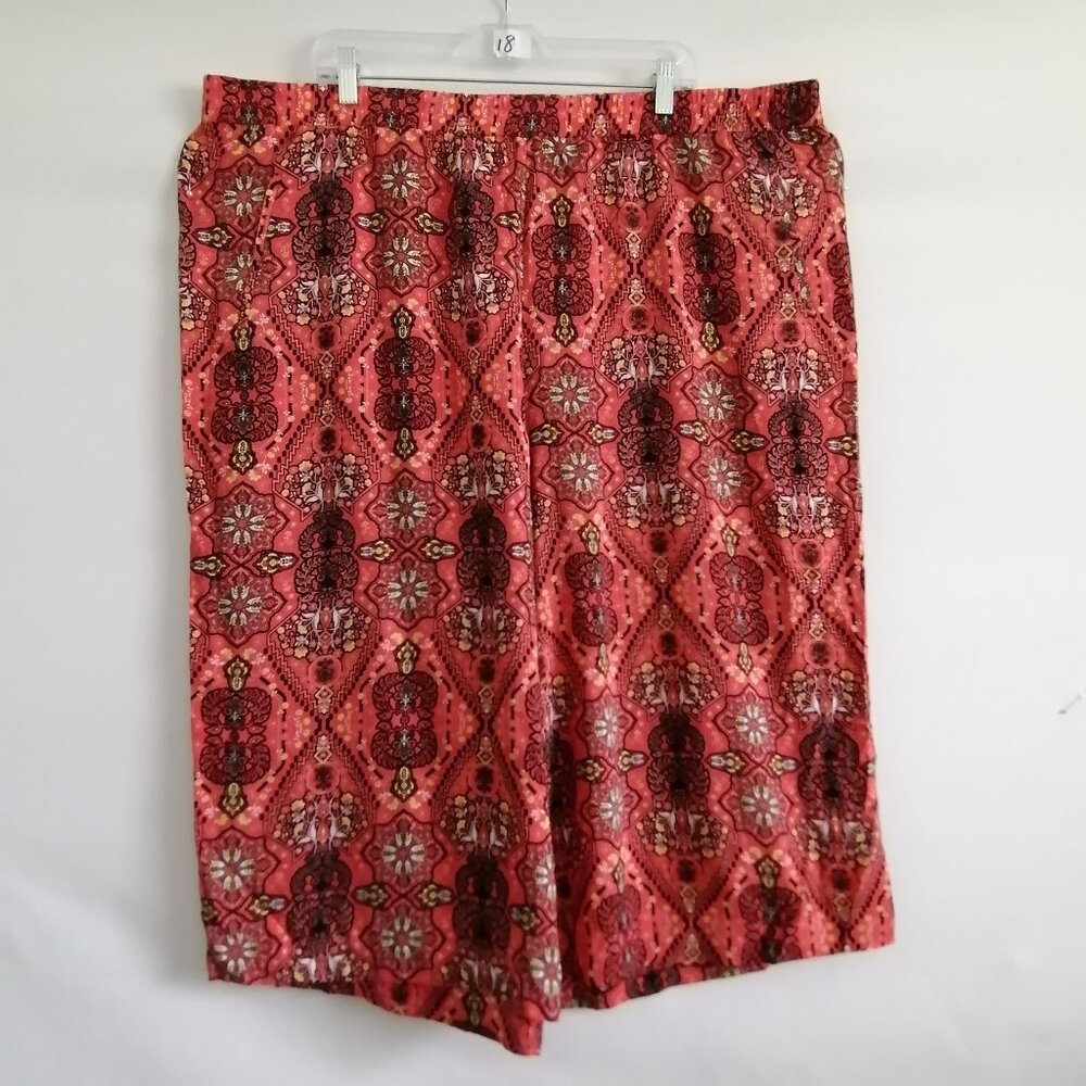 NWT Cato Womens Red All Over Geometric Wide Leg Cropped Pants Size 26/28W